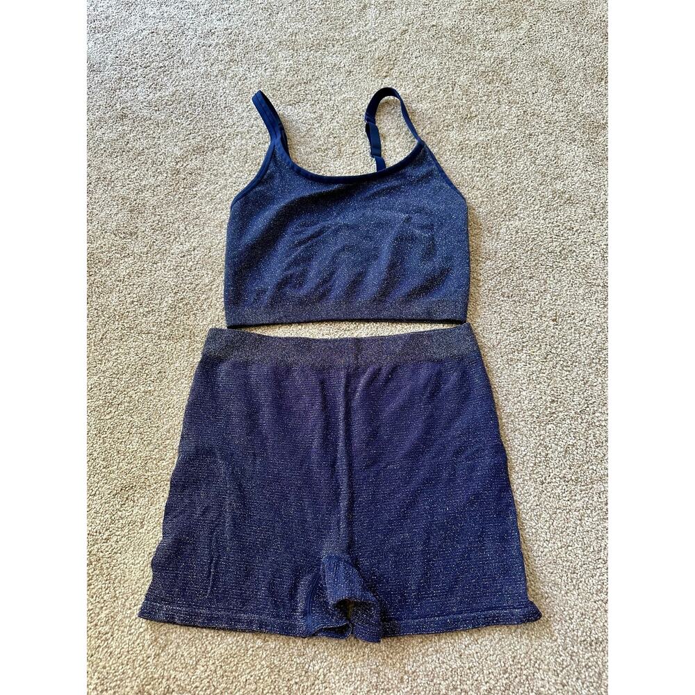 Aerie Metallic Navy Blue Boyshort and Cropped  Tank Set Size XL